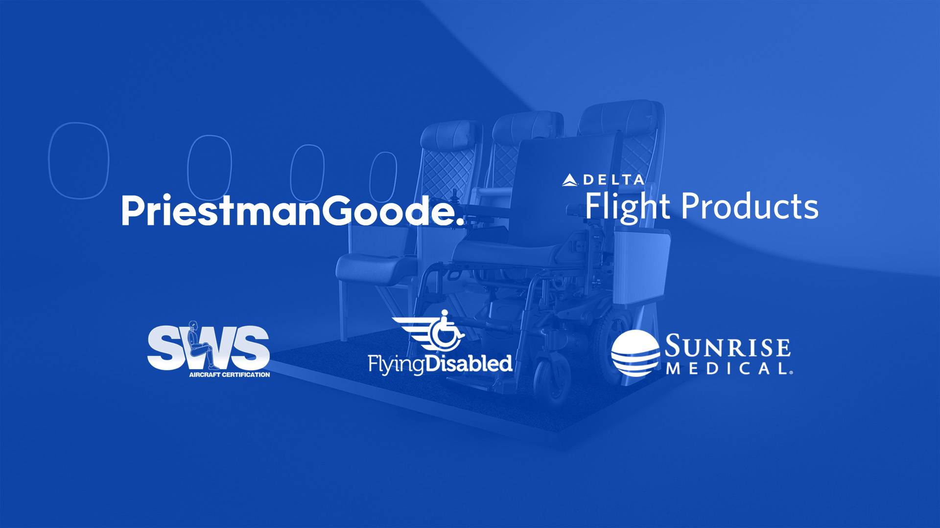 Air for all consortium logos. PriestmanGoode, Delta Flight Products, SWS aircraft certification, Flying Disabled and Sunrise Medical