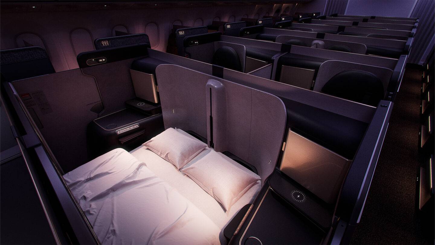 Middle two seats of the Korean Business Class converted to make a full double bed